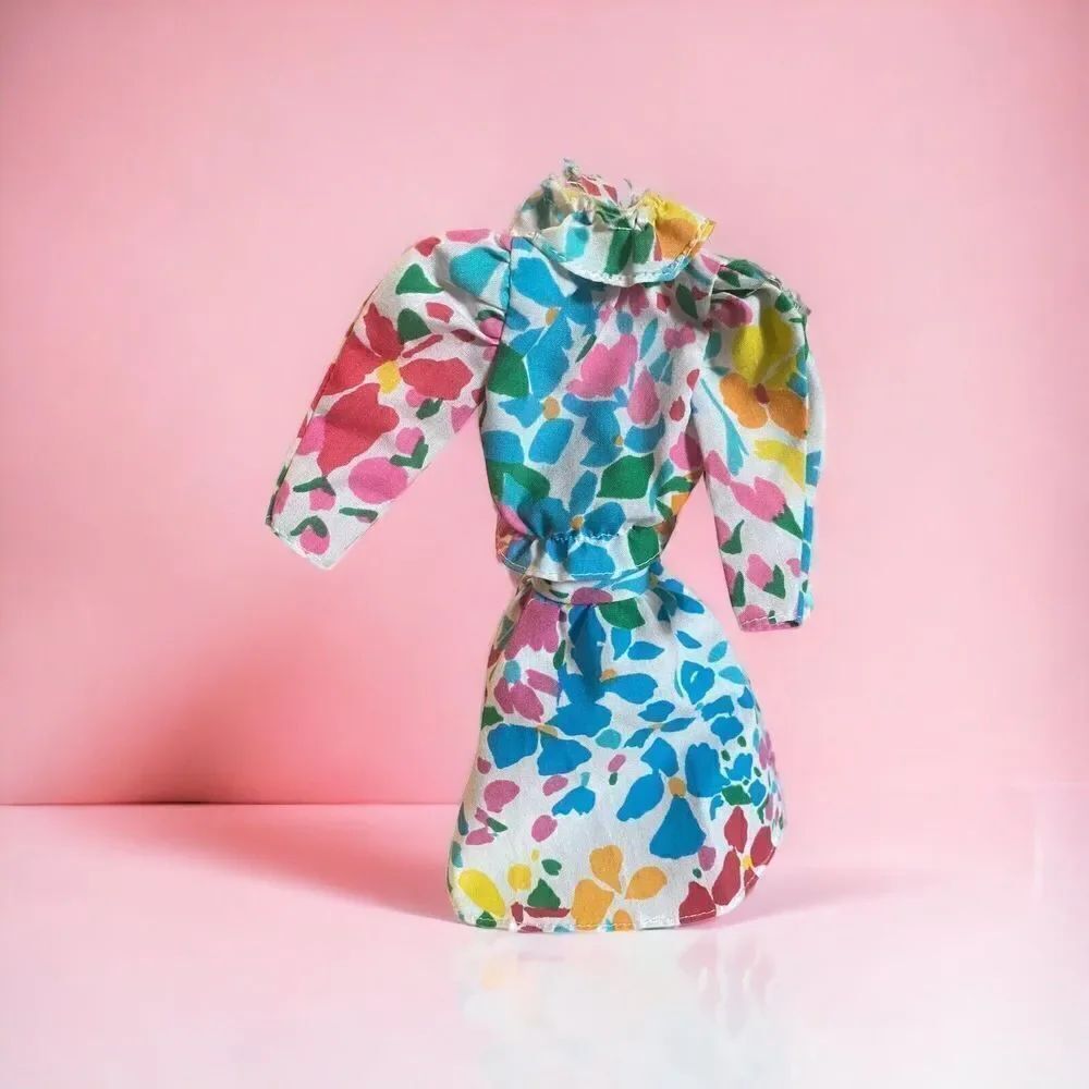 BARBIE VtgeโPink Blue Yellow Green Red FLOWER 2 Piece DRESS PURPLE TAGโFLORAL